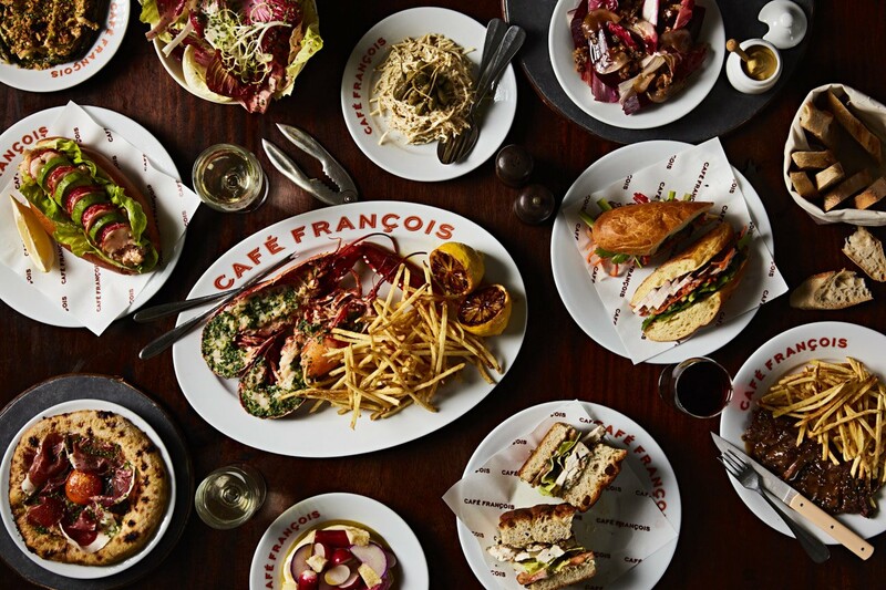 Spread of dishes from Café François in Borough Yards, London